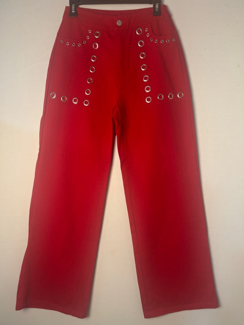 Cider Red Wide Leg Silver Grommets Size Small Pockets, High Waiste